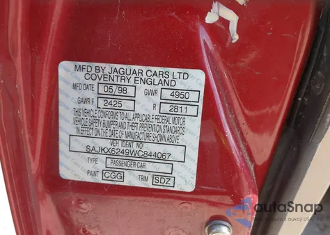 1998 Jaguar Xj8 Vanden Plas из США, поврежденный, VIN SAJKX6249WC844067